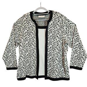 C.D. Daniels Womens XL Sweater faux Jacket Black White Leaf career modest office